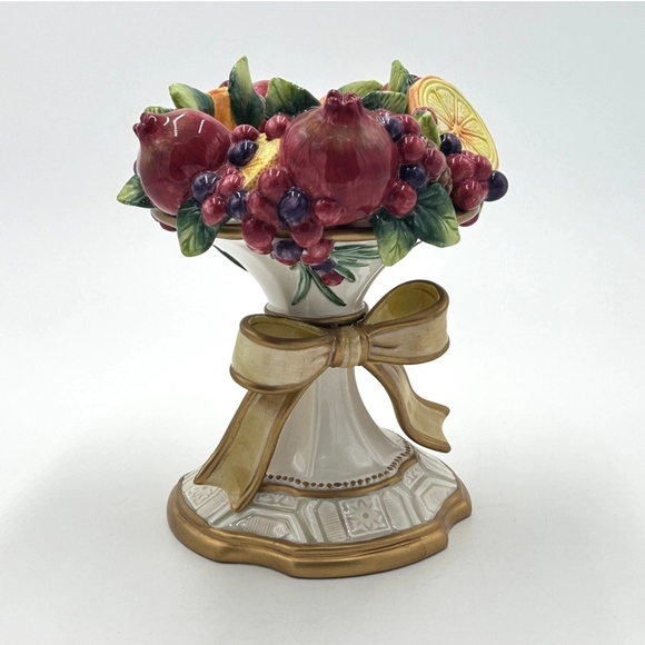 Winter Spice by Fitz & Floyd Ceramic Candle Holder Red Green Decorative Vintage - Picture 1 of 7